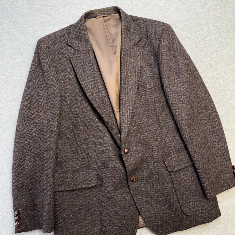 Vintage Tweed Blazer Jacket Men 44 Brown Speckle Wool Sport Coat Imperial Haggar - Picture 2 of 13